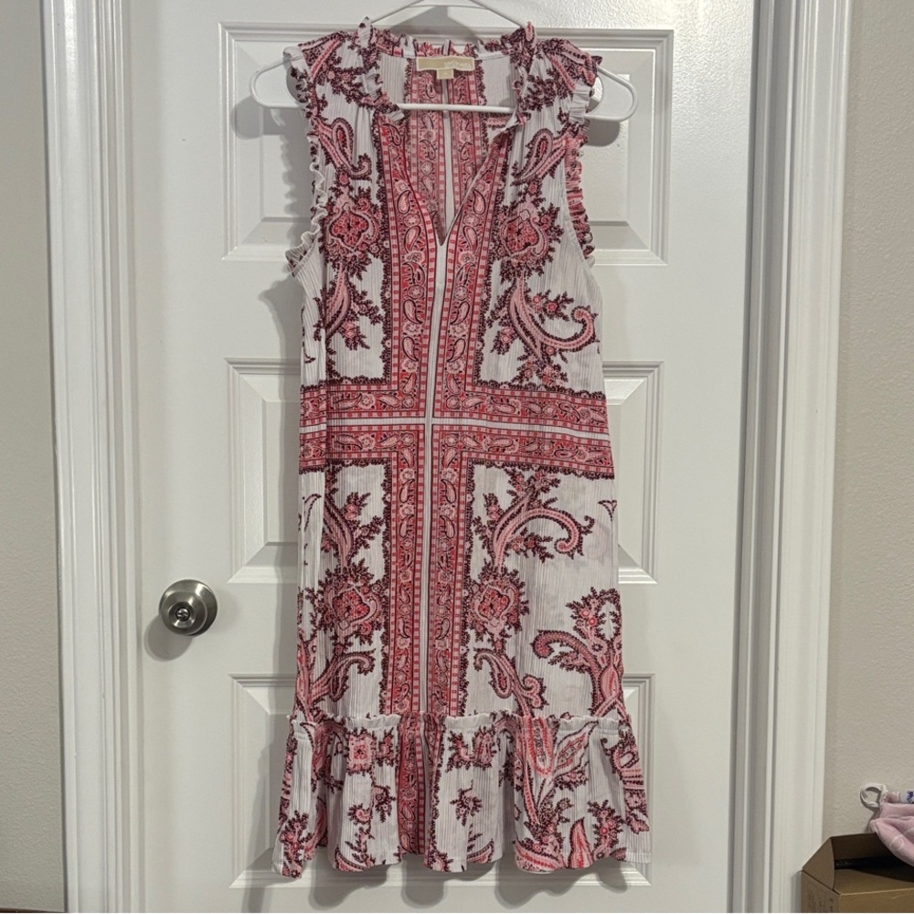 Michael Kors Red and White Patterned Midi Dress